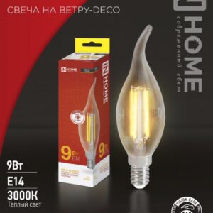 Лампа сд LED-СВЕЧА НА ВЕТРУ-deco 9Вт 230В Е14 3000К 1040Лм прозрачная IN HOME