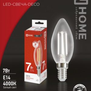 Лампа сд LED-СВЕЧА-deco 7Вт 230В Е14 4000К 810Лм прозрачная IN HOME
