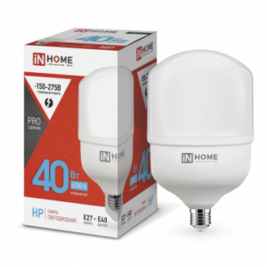Лампа сд LED-HP-PRO 40Вт 230В Е27 с адаптером E40 6500К 3800Лм IN HOME