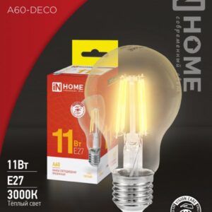 Лампа сд LED-A60-deco 11Вт 230В Е27 3000К 1160Лм прозрачная IN HOME
