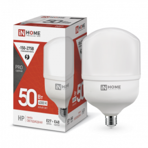 Лампа сд LED-HP-PRO 50Вт 230В Е27 с адаптером E40 4000К 4750Лм IN HOME