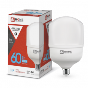 Лампа сд LED-HP-PRO 60Вт 230В E27 с адаптером Е40 6500К 5700Лм IN HOME
