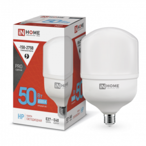 Лампа сд LED-HP-PRO 50Вт 230В Е27 с адаптером E40 6500К 4750Лм IN HOME