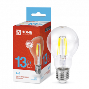 Лампа сд LED-A60-deco 13Вт 230В Е27 6500К 1370Лм прозрачная IN HOME