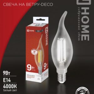 Лампа сд LED-СВЕЧА НА ВЕТРУ-deco 9Вт 230В Е14 4000К 1040Лм прозрачная IN HOME