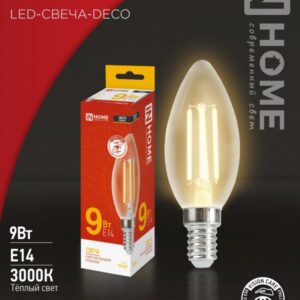 Лампа сд LED-СВЕЧА-deco 9Вт 230В Е14 3000К 1040Лм прозрачная IN HOME