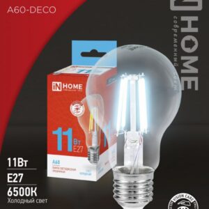 Лампа сд LED-A60-deco 11Вт 230В Е27 6500К 1160Лм прозрачная IN HOME