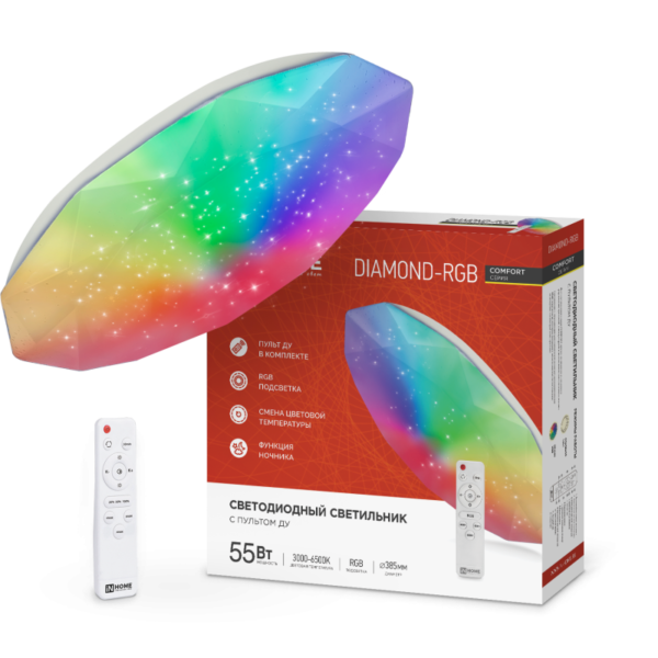 Светильник сд COMFORT DIAMOND-RGB 55Вт 230В 3000-6500K 4400Лм 385x75мм с пультом ДУ IN HOME