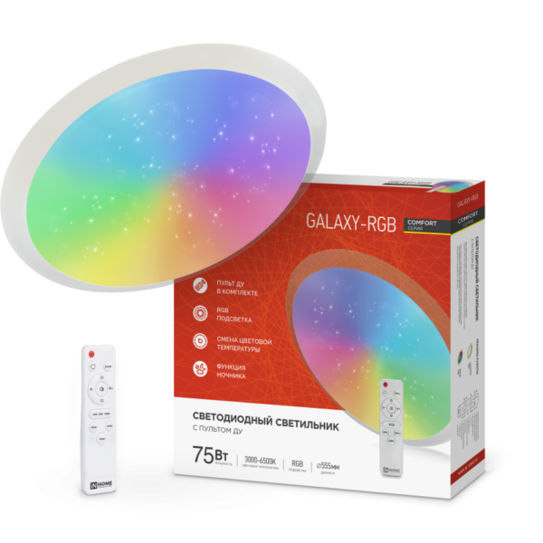 Светильник сд COMFORT GALAXY-RGB 75Вт 230В 3000-6500K 6000Лм 555x85мм с пультом ДУ IN HOME
