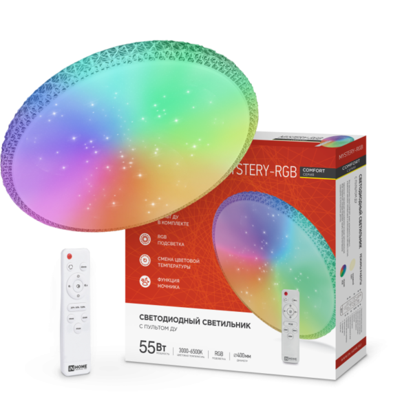 Светильник сд COMFORT MYSTERY-RGB 55Вт 230В 3000-6500K 4400Лм 400x70мм с пультом ДУ IN HOME