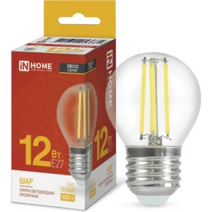 Лампа светодиодная LED-ШАР-deco 12Вт 230В Е27 3000К 1350Лм прозрачная IN HOME