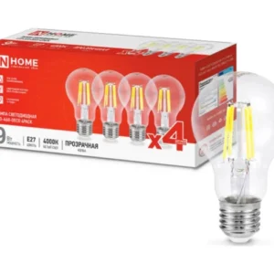 Лампа светодиодная LED-A60-deco 4PACK 13Вт 230В Е27 4000К 1370Лм (4шт./упак) прозрачная IN HOME