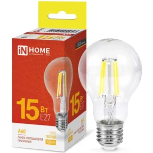 Лампа светодиодная LED-A60-deco 15Вт 230В Е27 3000К 1480Лм прозрачная IN HOME